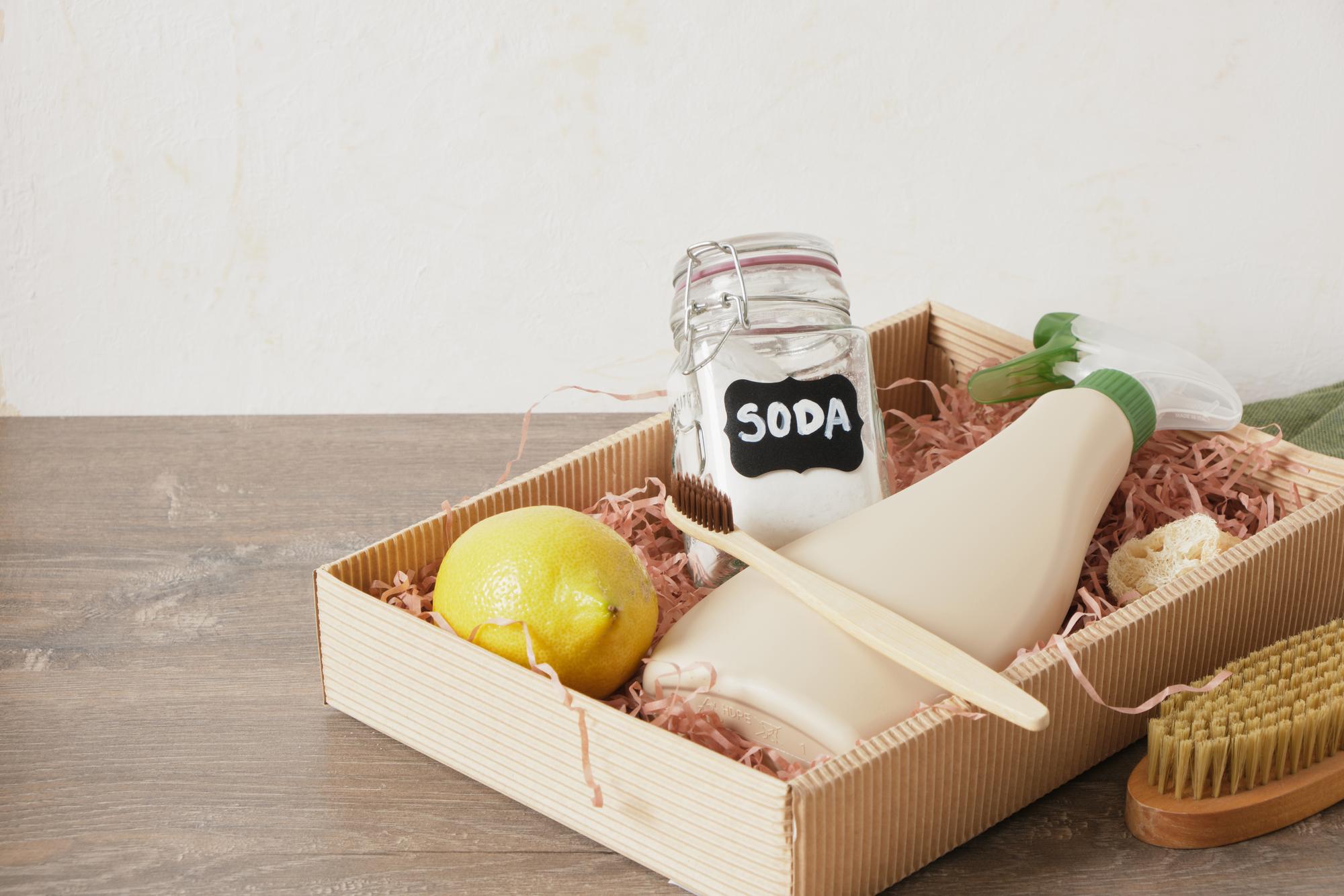 Open subscription box with jars and produce